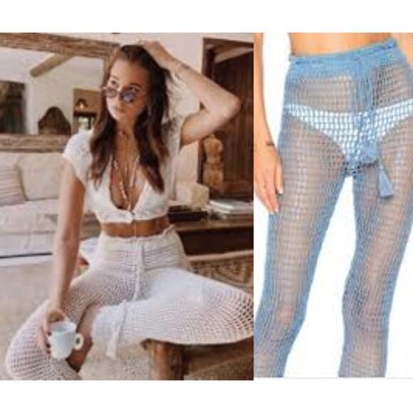 MAJORELLE $198 (Revolve) Hilary Crochet Drawstring Pants in Blue Large L - Picture 1 of 6